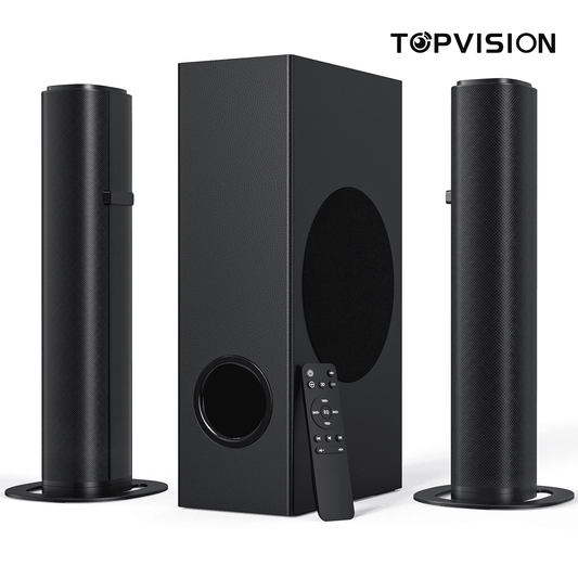 TOPVISION 4.1ch Sound Bar with Subwoofer, 120W Separable Sound Bar for TV with 4 Drivers, USB/AUX/Coaxial/Optical/HDMI/Bluetooth Connect, SD01