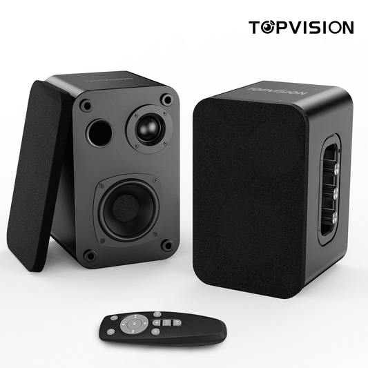 TOPVISION Bookshelf Speakers 50W*2, Computer Speakers 2-Way Bipolar, Bluetooth Speakers USB/AUX(3.5mm)/Optical Connection for Computer/Home Theater, Plug-in, SD02