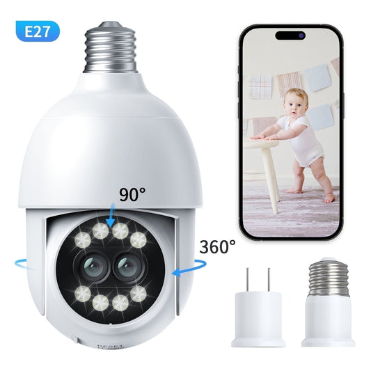 TOPVISION Light Bulb Camera, 4MP Outdoor Surveillance Camera with 360°PTZ, Dual Lens, Full Color Night Vision, White, 1