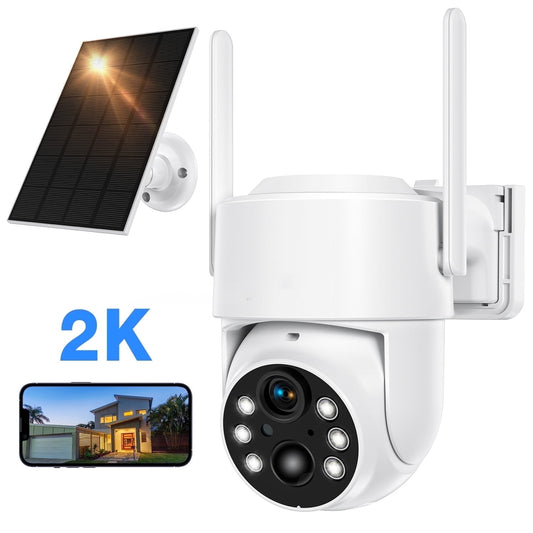 TOPVISION Q25 360° Pan & Tilt, 2K, 3 MP Outdoor Surveillance Camera with Solar Panel, SIM and SD Card, White, 1