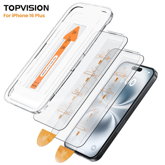 TOPVISION Screen Protector for iPhone 16 Plus Tempered Glass HD Clear Easy Installation (2 Pack)