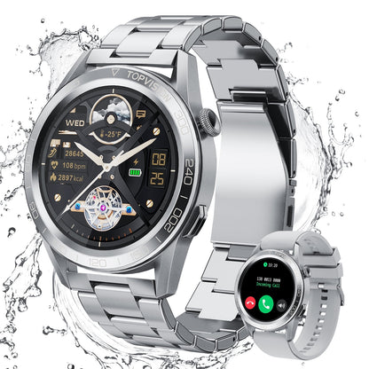 TOPVISION Smart Watch for Men Women, Fitness Tracker 100+ Sport Modes 2 Bands for Android iOS, Silver