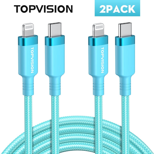 TOPVISION USB A to Lightning Cable(6FT, 2Cables), MFi Certified Nylon USB to Lightning Cord Compatible with iPhone 14/13/12/11/XS MAX/XR/8/7/6s Plus Cable