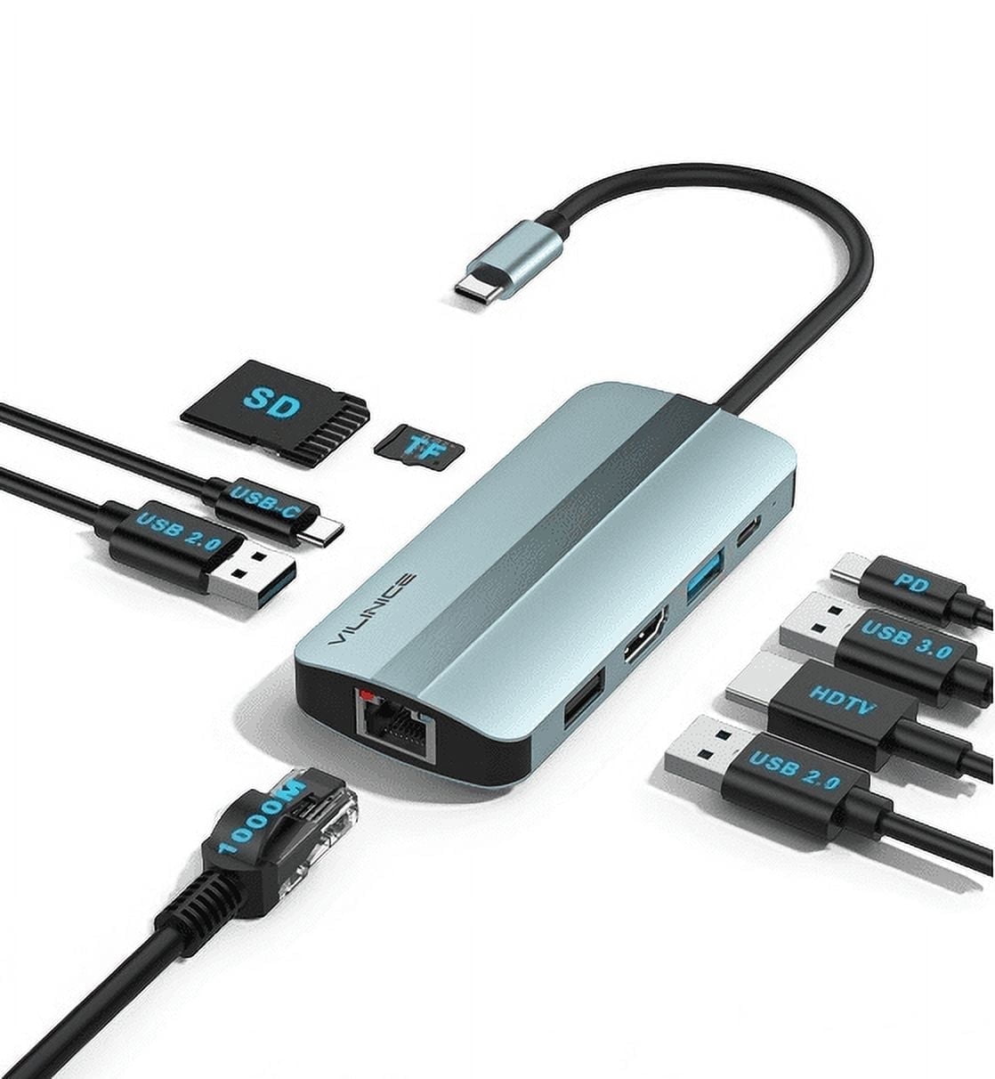 VILINICE USB-C Dual Display 9in1 Laptop Docking Station ,Aircraft-grade aluminum
