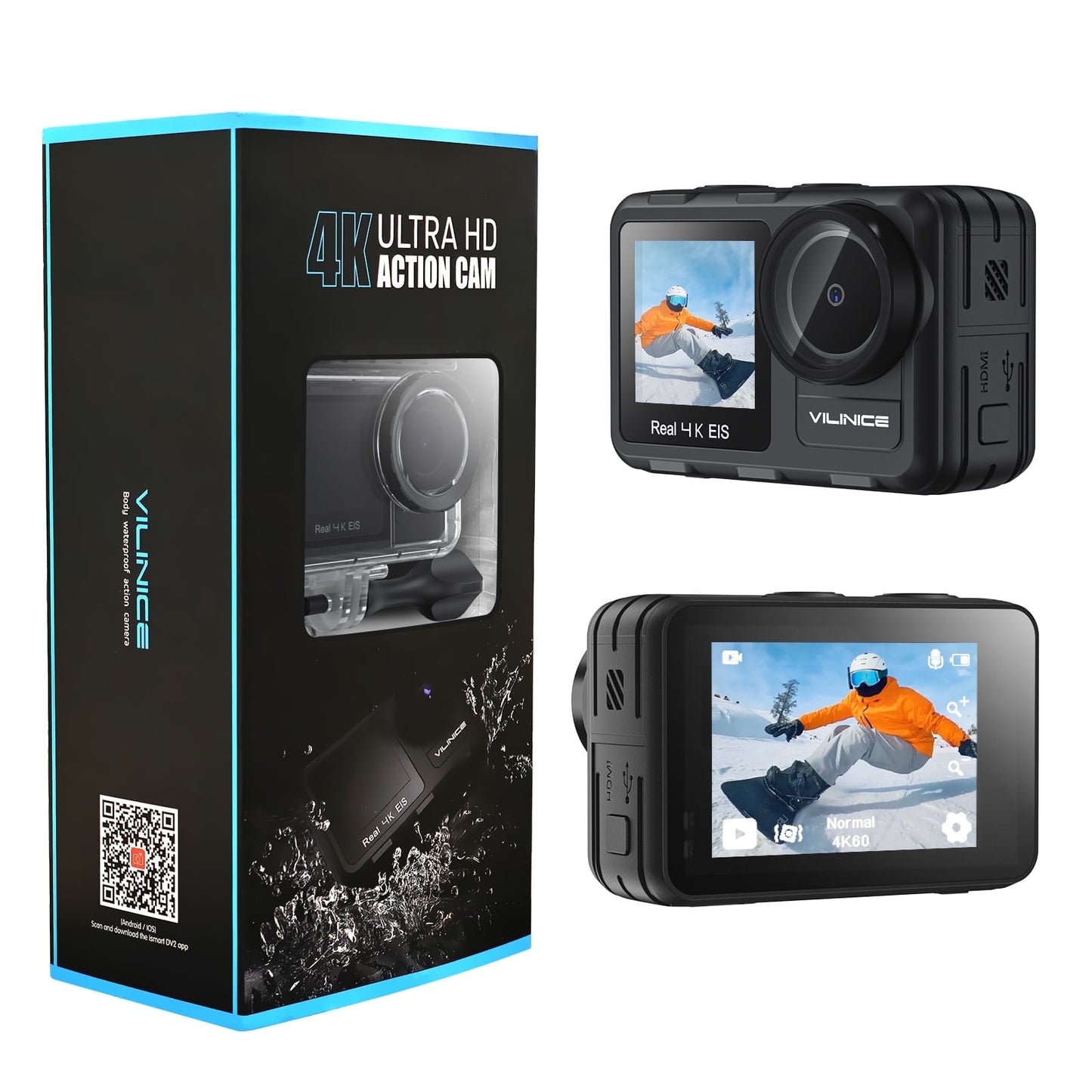 VILINICE FS01A Action Camera with 4K+1080P Resolution, 24 MP, Waterproof Case (New)