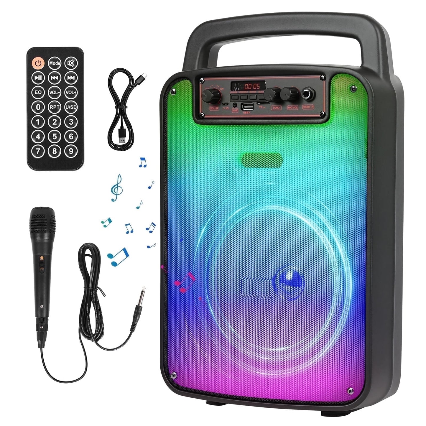 VILINICE Bluetooth Rechargeable Speaker, Portable Speaker with Microphone, Speaker for Home Outdoor Party Camping, Support RGB/TWS/FM
