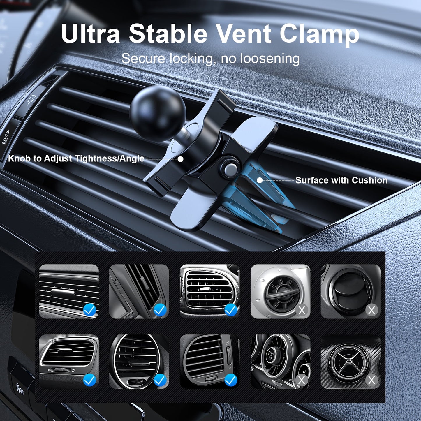 TOPVISION Car Phone Holder, Air Vent Phone Car Holder, Universal Phone Holder for Dashboard and Windshield, Car Mount for Cars, Trucks, SUVs