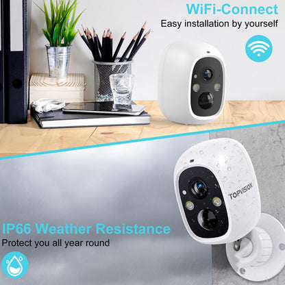 TOPVISION D30 2K Wireless Outdoor Surveillance Camera, 2 Channels, 3 MP, with Accessories