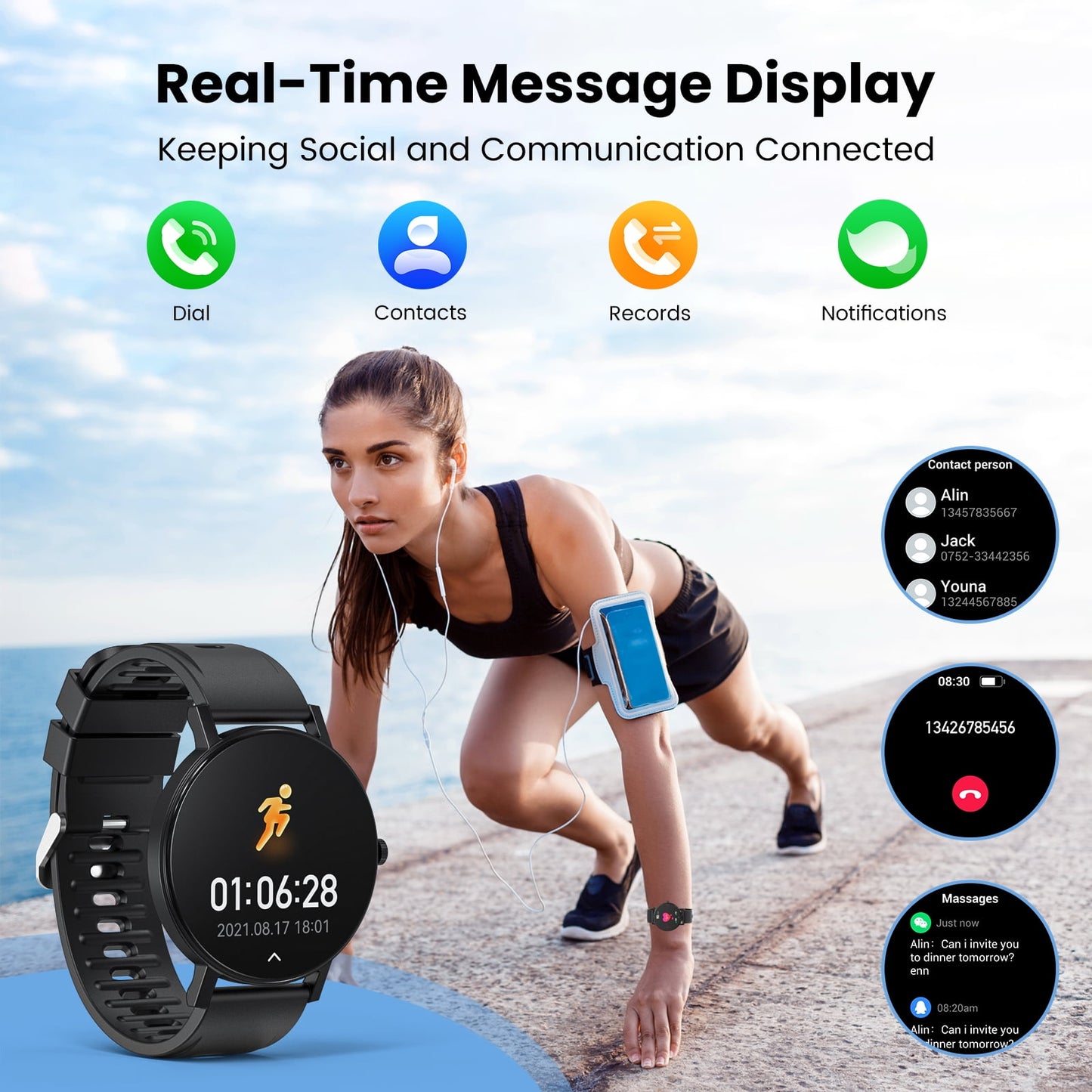 VILINICE Smart Watch, 1.43" Touch Screen Smartwatch for Women Men, IP68 Waterproof Fitness Tracker Bluetooth 5.3, Compatible with Android & iOS, Black