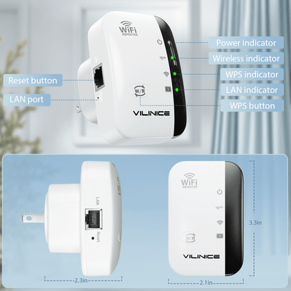 VILINICE AC1200 Dual-Band Wi-Fi Extender, Coverage up to 3000 sq ft, 2 Count, 2 Pack
