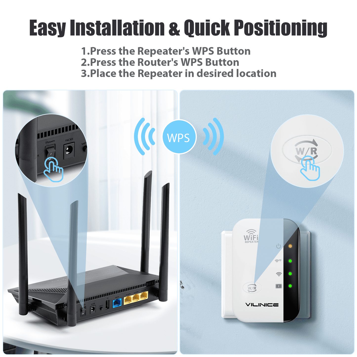 VILINICE AC1200 Dual-Band Wi-Fi Extender, Coverage up to 3000 sq ft, 2 Count, 2 Pack