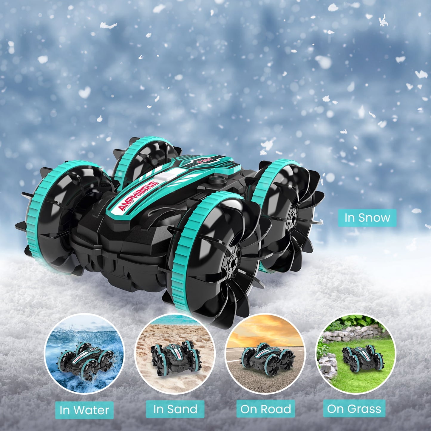 Remote Control Cars, 4WD off Road Stunt Car 2.4GHz Land Water 2 in 1 Remote Control, RC Cars for Kids Boys-Green