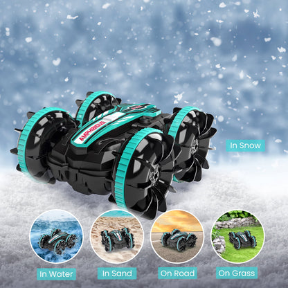Remote Control Cars, 4WD off Road Stunt Car 2.4GHz Land Water 2 in 1 Remote Control, RC Cars for Kids Boys-Green