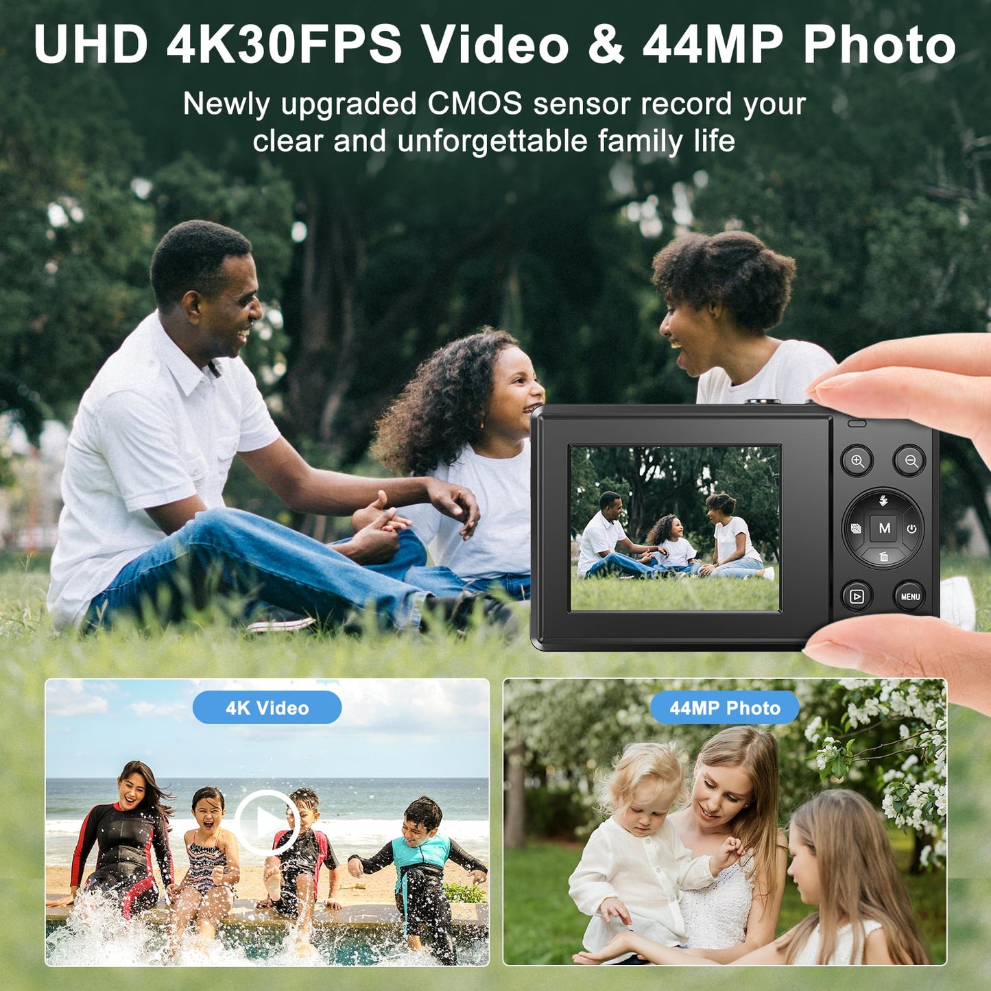 TOPVISION AC06F Digital Camera, 48MP CMOS Sensor, 16x Zoom, with 32GB SD Card, Black, 1 (New)