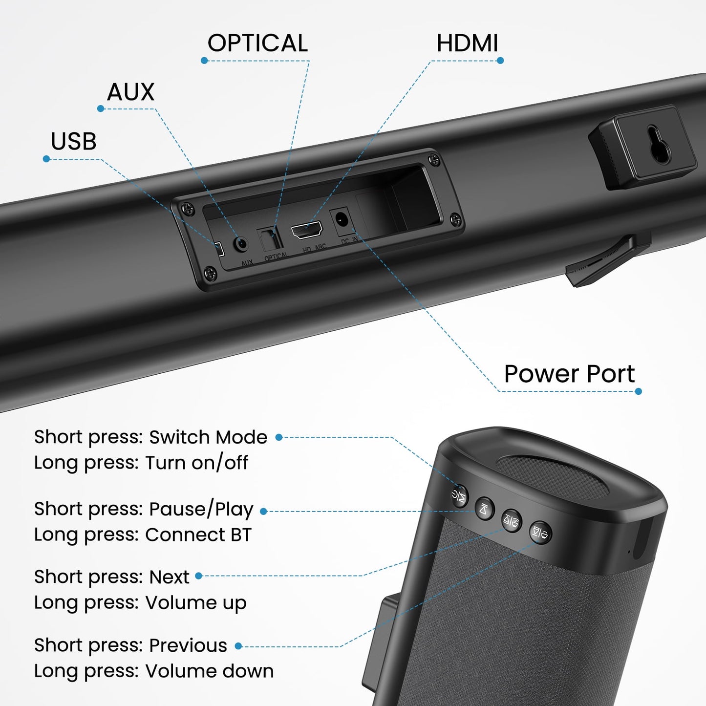 TOPVISION 80W Sound Bar for TV, 2.1Ch Sound bar with subwoofer, Wireless 5.3 Bluetooth Surround Sound System, Home Theater Audio with HDMI/Optical/AUX, SL02
