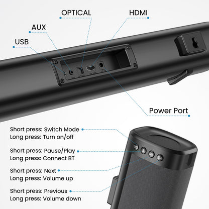 TOPVISION 80W Sound Bar for TV, 2.1Ch Sound bar with subwoofer, Wireless 5.3 Bluetooth Surround Sound System, Home Theater Audio with HDMI/Optical/AUX, SL02