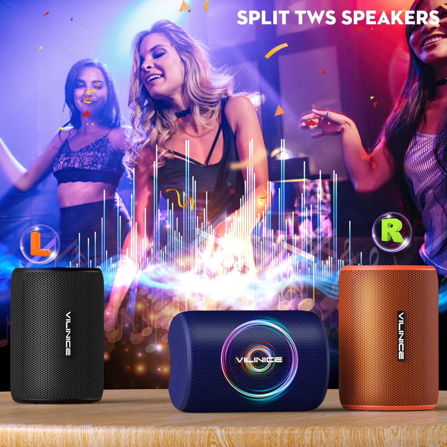 VILINICE Bluetooth Portable Speaker, IPX7 Waterproof, Bluetooth 5.0, 12H Playtime,Black