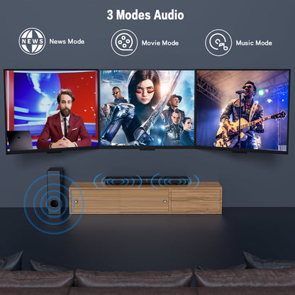 TOPVISION 4.1ch Sound Bar with Subwoofer, 120W Separable Sound Bar for TV with 4 Drivers, USB/AUX/Coaxial/Optical/HDMI/Bluetooth Connect, 2-in-1 Detachable Sound Bar for Speaker