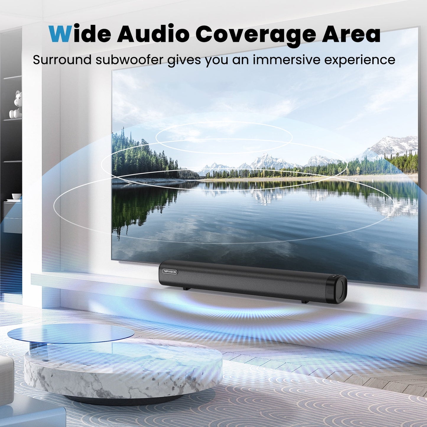 TOPVISION 80W Sound Bar for TV, 2.1Ch Sound bar with subwoofer, Wireless 5.3 Bluetooth Surround Sound System, Home Theater Audio with HDMI/Optical/AUX, SL02