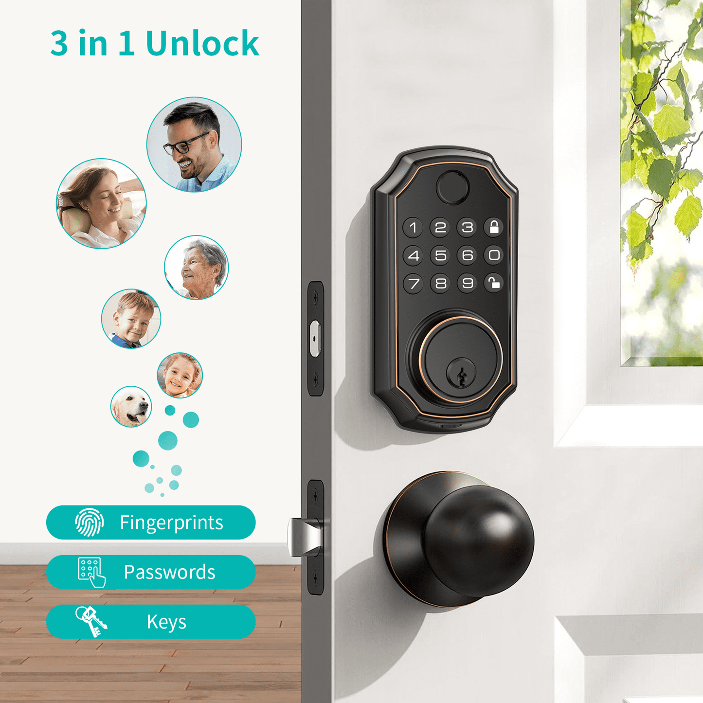 Topvision Keyless Entry Door Lock, Tuya App Control, Easy Installation, Door Locks, 1 Piece