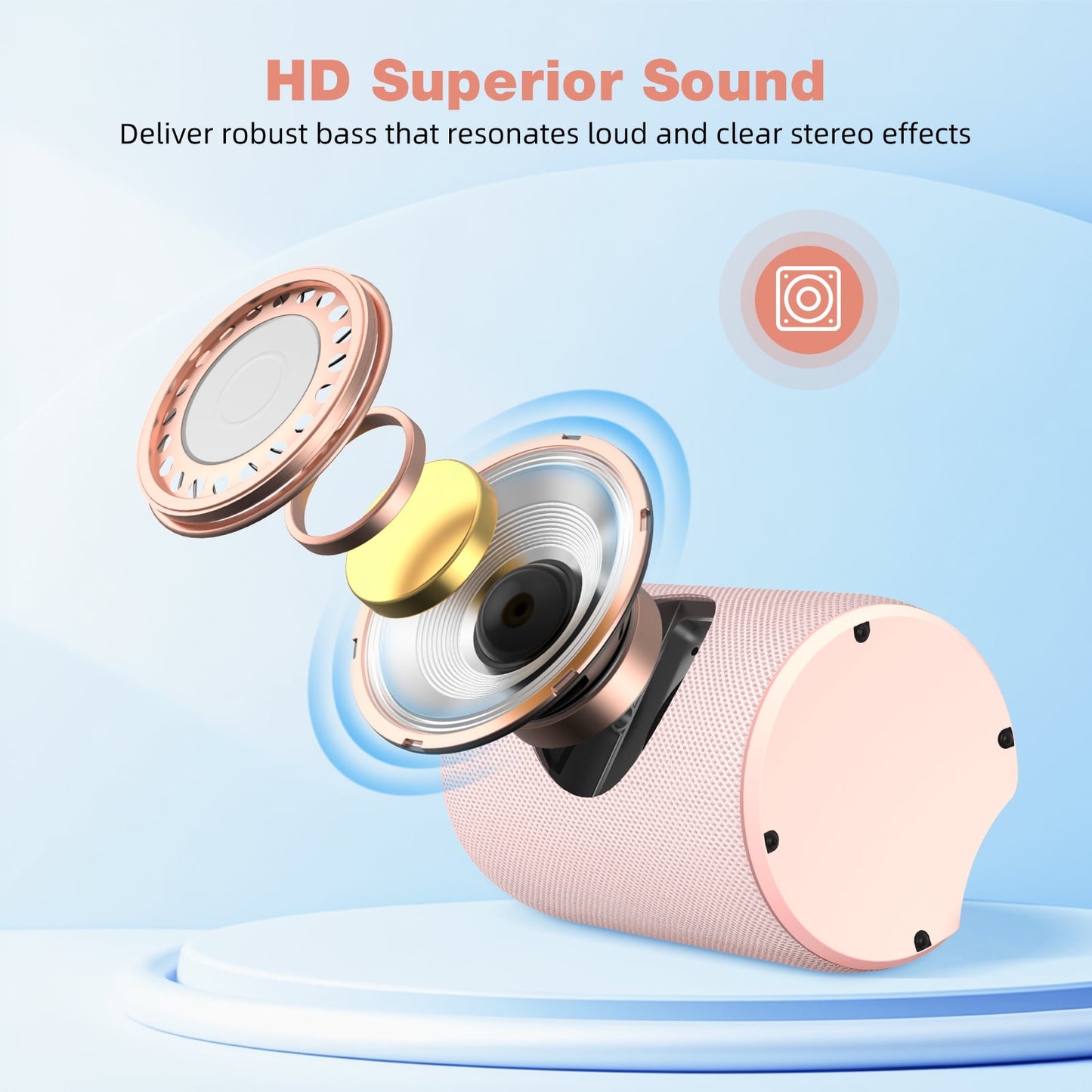 VILINICE Bluetooth Speaker Portable, IPX7 Waterproof Wireless Outdoor Speaker, TWS Pairing, 12H Playtime, Pink