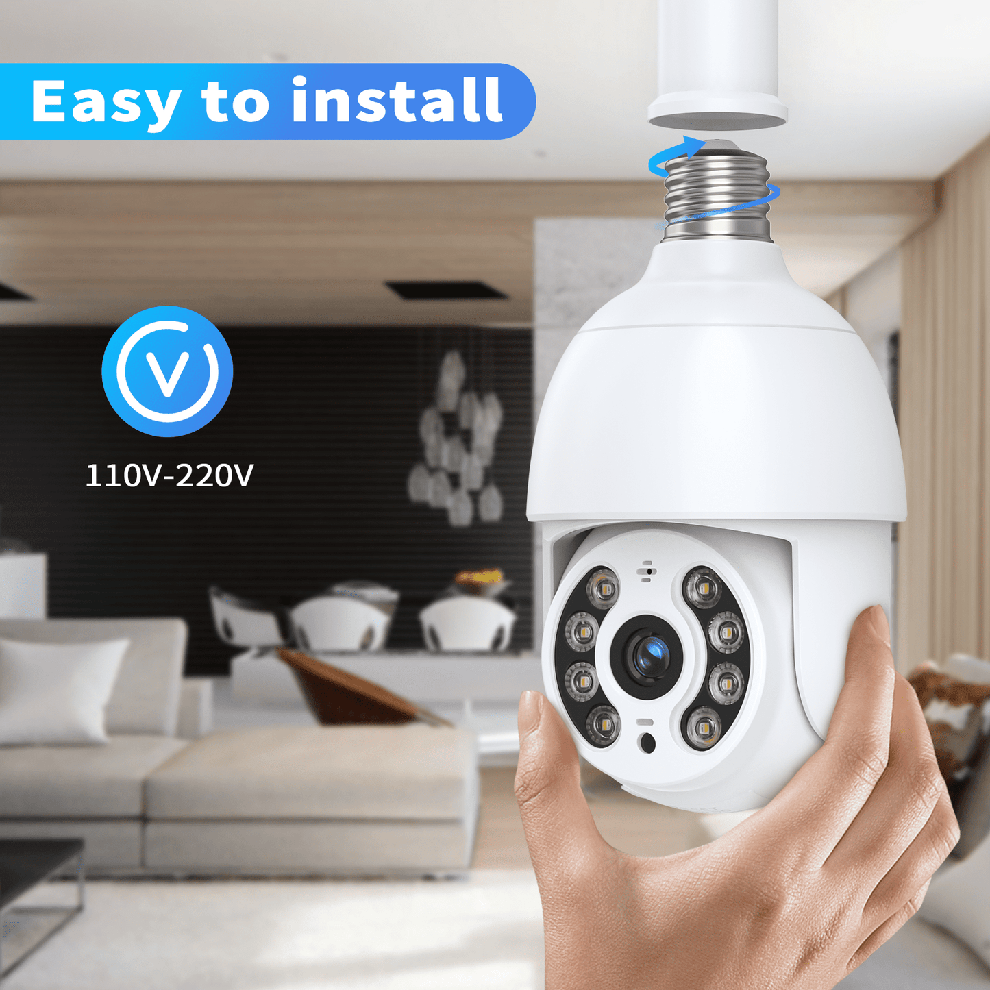 TOPVISION 2K Security Camera, 4 MP Outdoor Surveillance Camera with Bulb Base, Full Color Night Vision, White, 1