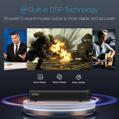 TOPVISION Sound Bar for TV, Soundbar with Subwoofer, Wired & Wireless Bluetooth 5.0 3D Surround Speakers, Optical/AUX/RCA/USB Connection, Wall Mountable, Remote Control