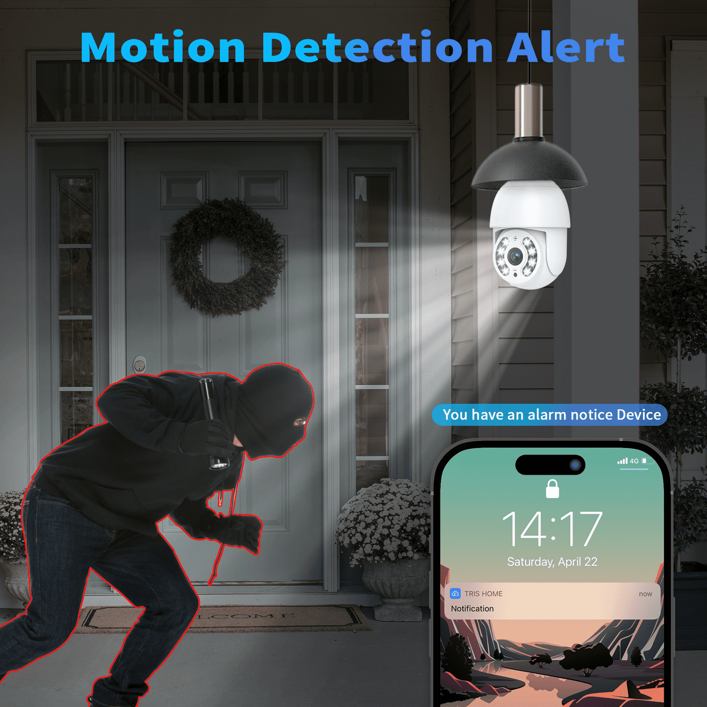TOPVISION 2K Security Camera, 4 MP Outdoor Surveillance Camera with Bulb Base, Full Color Night Vision, White, 1