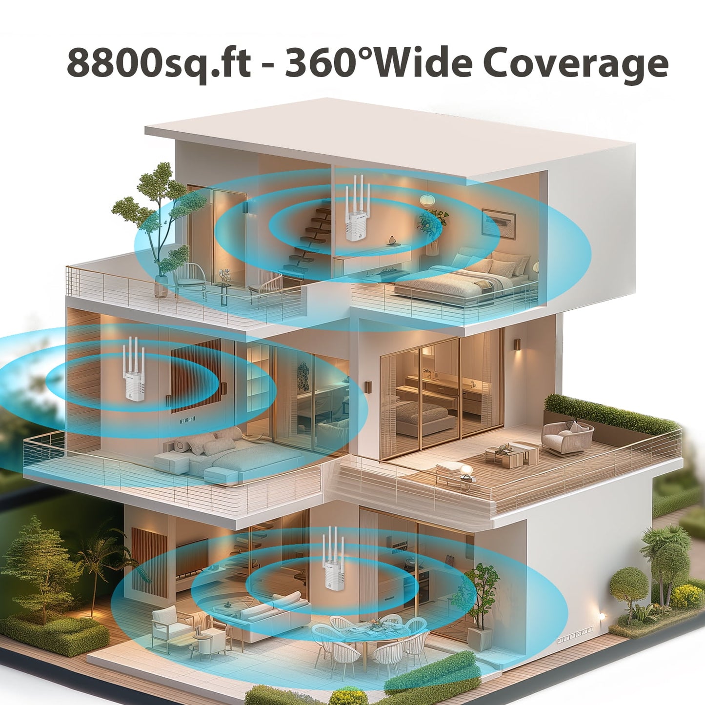 VILINICE WiFi Extender, Dual-Band Wi-Fi Repeaters up to 1200Mbps, Coverage up to 8800 Sq Ft, 1 Pack