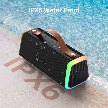 VILINICE Bluetooth Speaker, IPX6 Waterproof Portable Wireless Speaker Outdoor with Handle, RGB Lights, Dual Drivers for Deep Bass & Stereo Sound