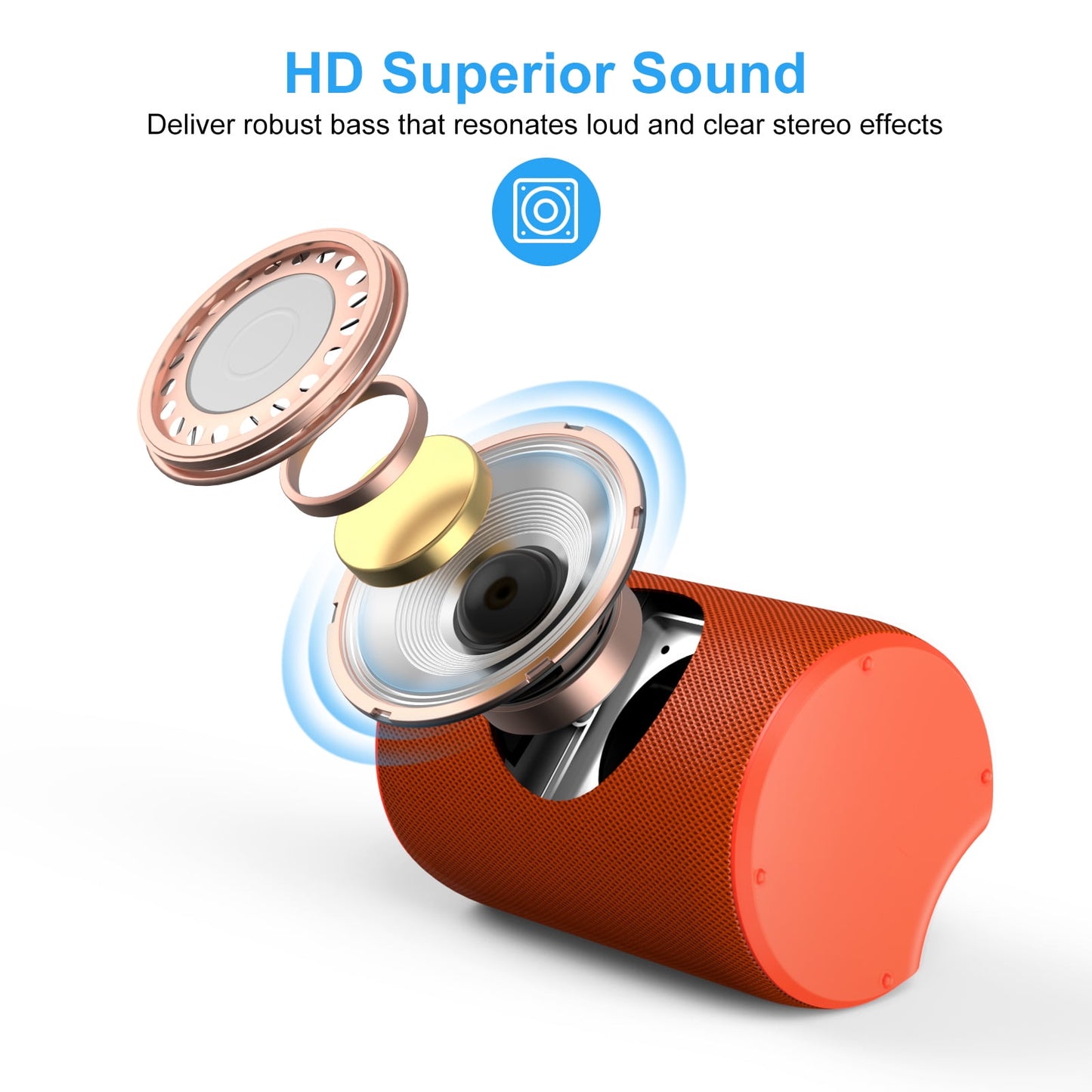 VILINICE Bluetooth Speaker Portable, IPX7 Waterproof Wireless Outdoor Speaker, TWS Pairing, 12H Playtime, Orange