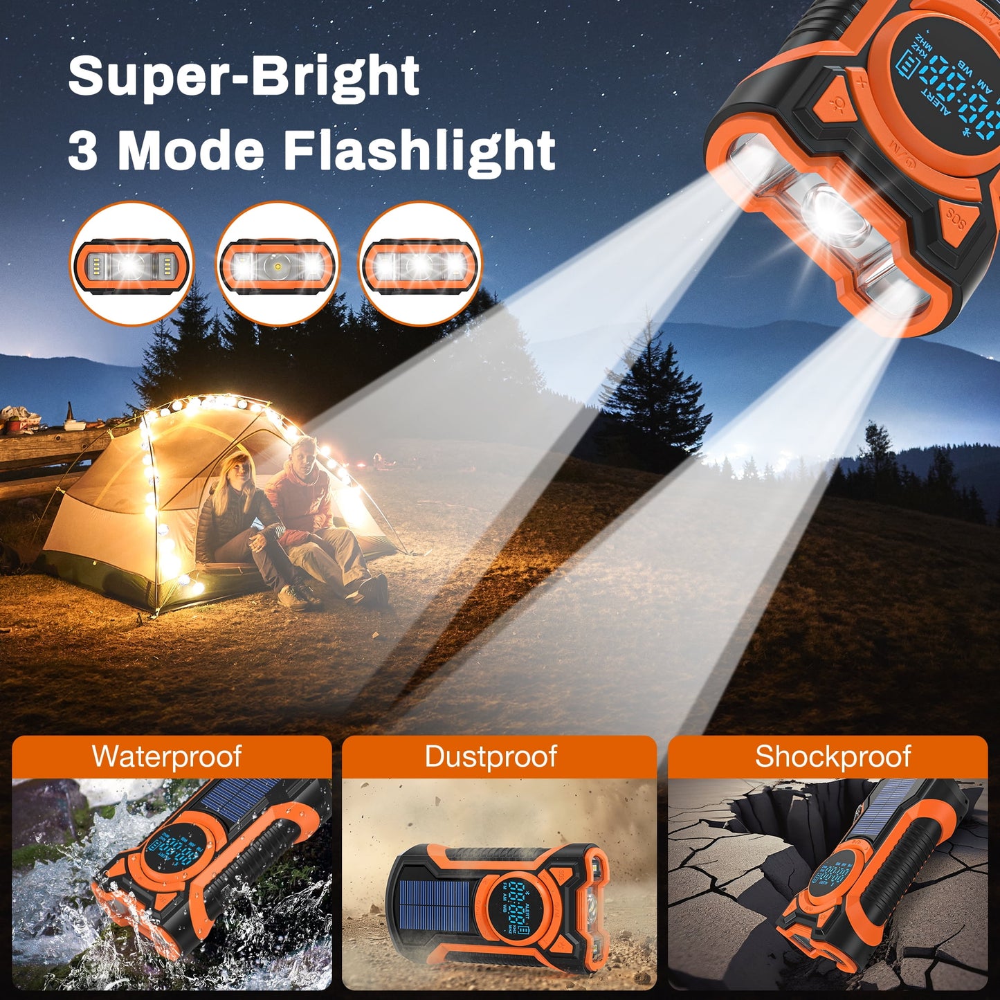 TOPVISION Emergency Radio, AM/FM/NOAA Weather Radio with 5000mAh Portable Power Bank, USB/Solar/Hand Crank Charging, Waterproof Flashlight, SOS Alarm for Camping Hiking Travel Hurricane