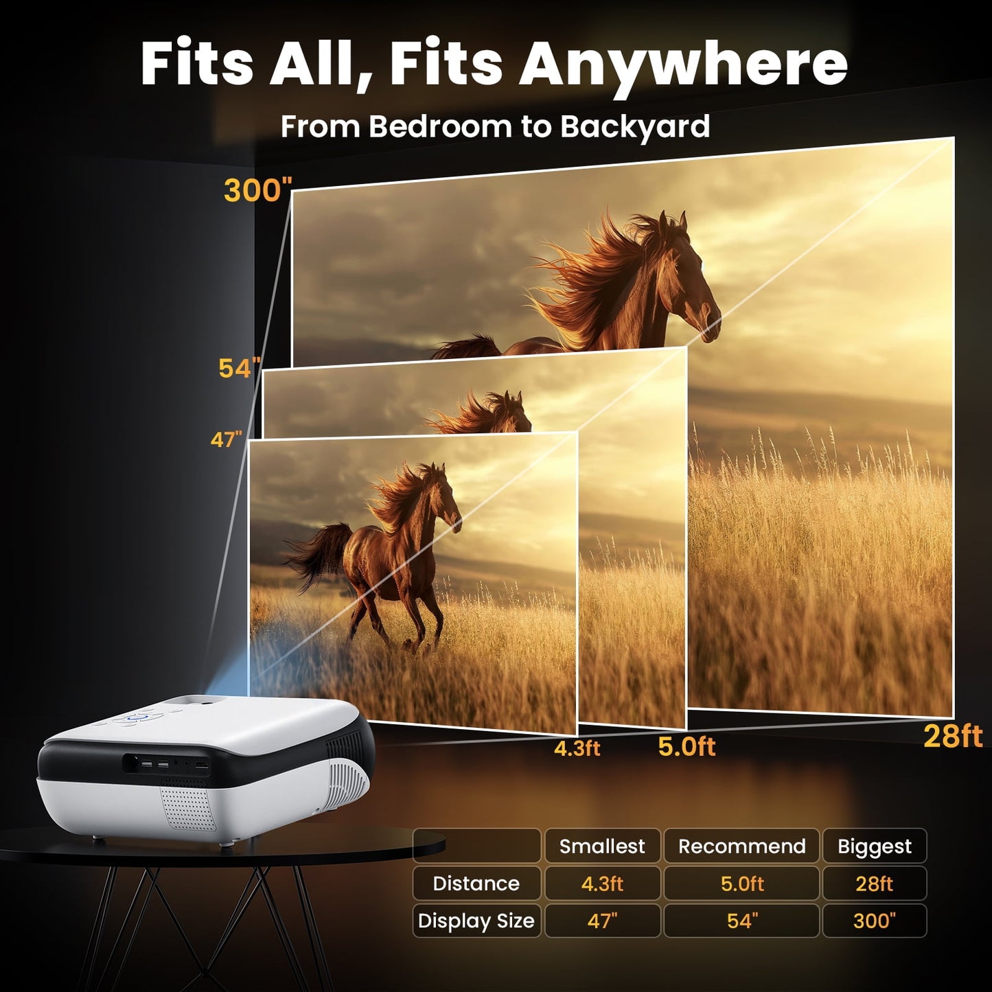 HAPPRUN H1 1080P 4K Video Projector, Support 40" to 200'' Screen, White, 1 Count, 1 Pack