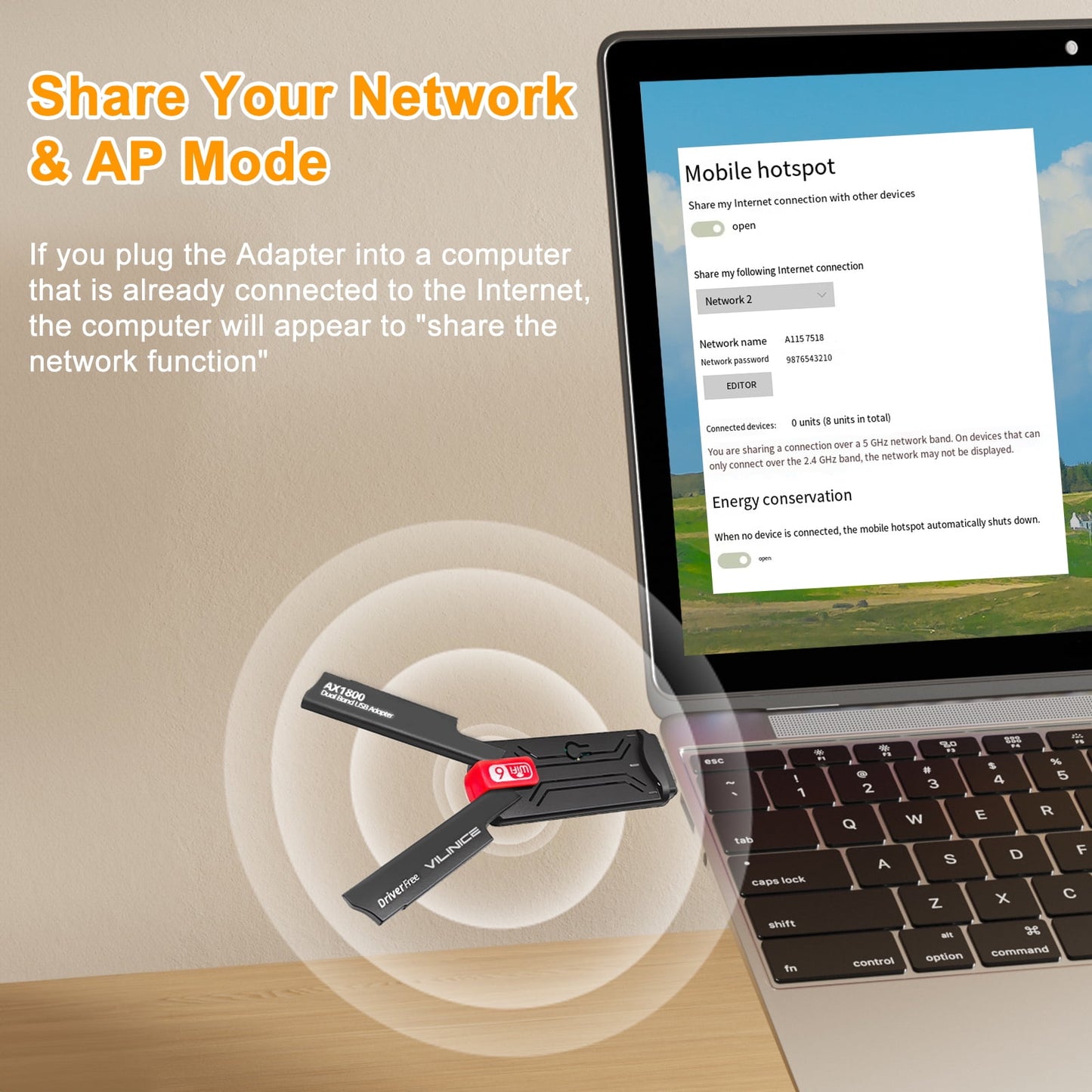 VILINICE AX1800 Dual-Band USB Wi-Fi Adapter